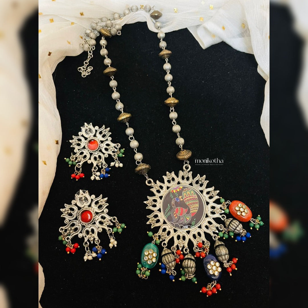 Trinayani Peacock Slick Necklace Set