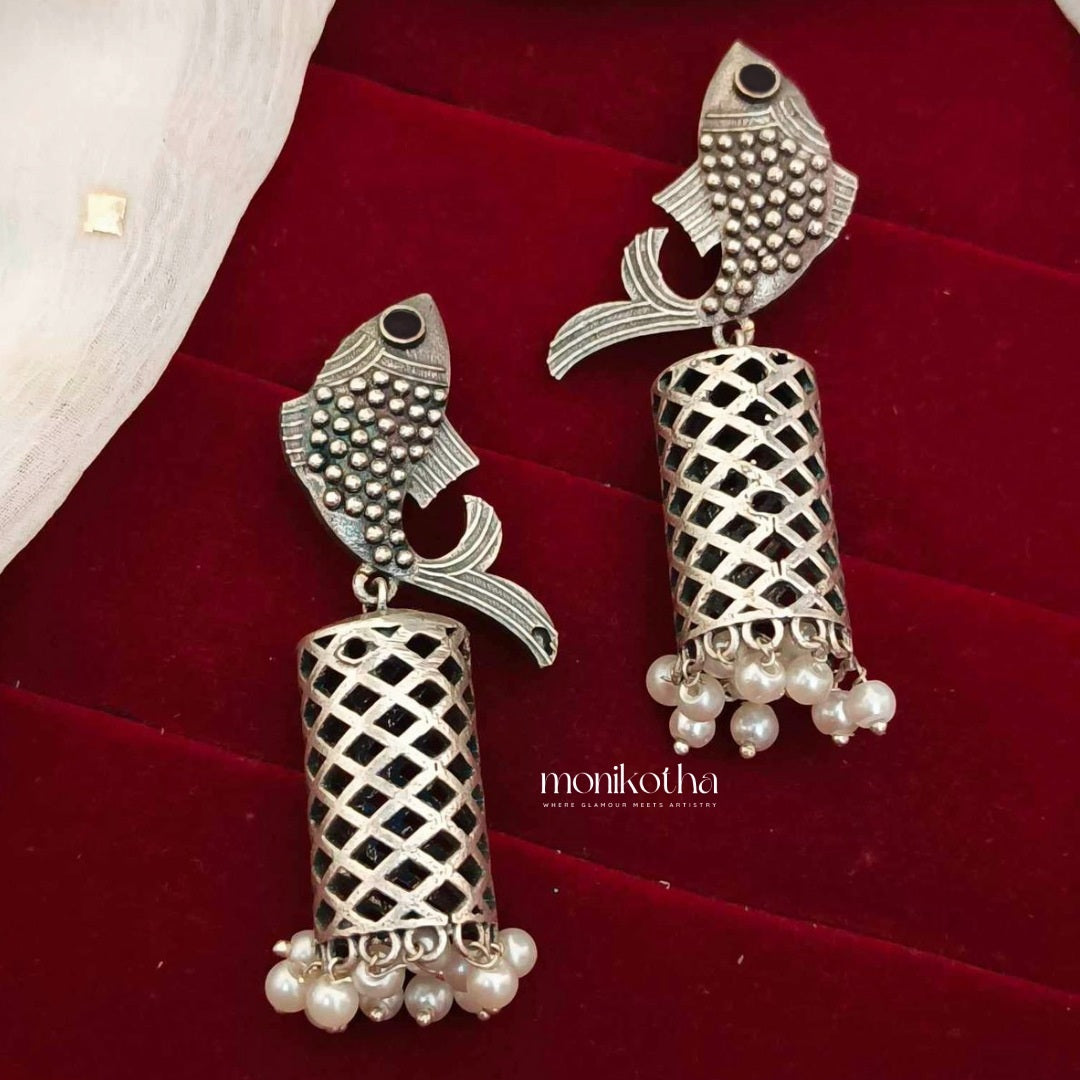 Neha Elegant Silver Fish Earrings