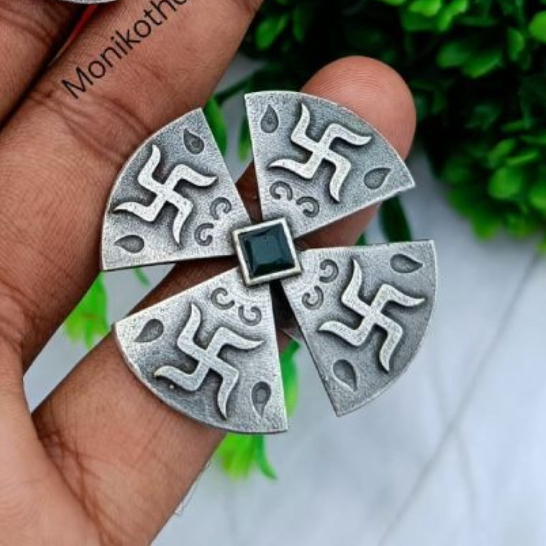 Swastik Round Silver Rings